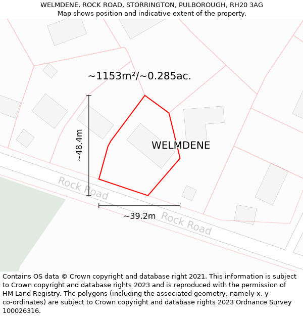 WELMDENE, ROCK ROAD, STORRINGTON, PULBOROUGH, RH20 3AG: Plot and title map