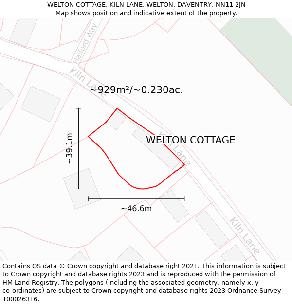 WELTON COTTAGE, KILN LANE, WELTON, DAVENTRY, NN11 2JN: Plot and title map