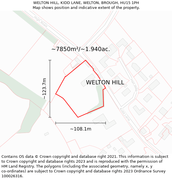 WELTON HILL, KIDD LANE, WELTON, BROUGH, HU15 1PH: Plot and title map