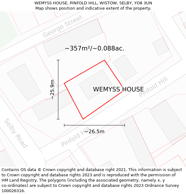 WEMYSS HOUSE, PINFOLD HILL, WISTOW, SELBY, YO8 3UN: Plot and title map