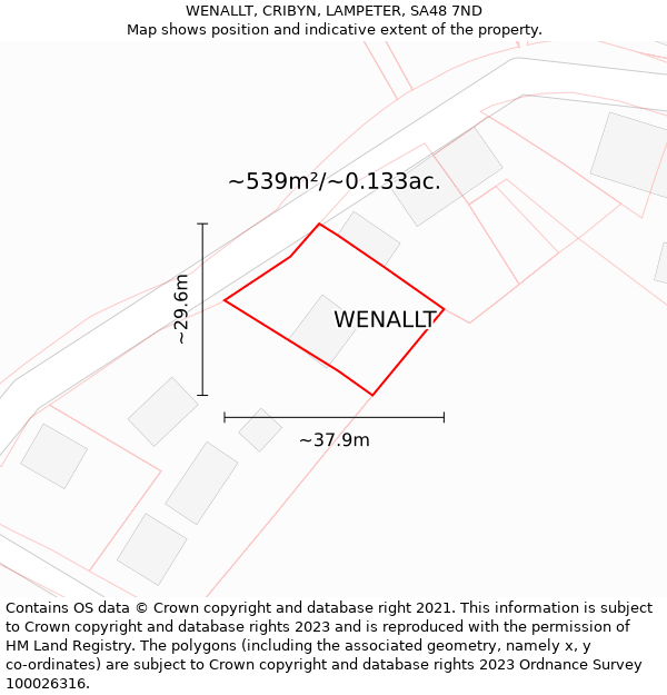 WENALLT, CRIBYN, LAMPETER, SA48 7ND: Plot and title map