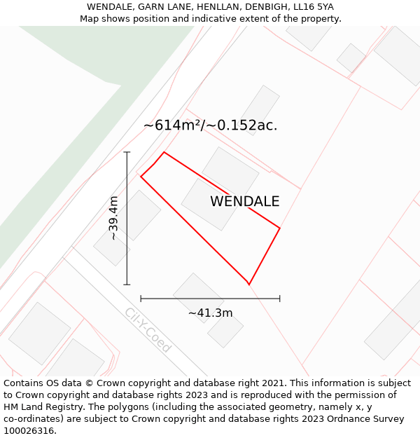 WENDALE, GARN LANE, HENLLAN, DENBIGH, LL16 5YA: Plot and title map