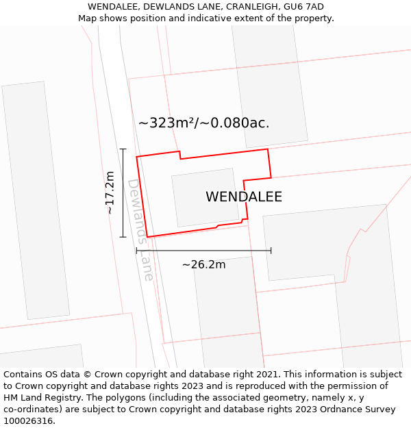 WENDALEE, DEWLANDS LANE, CRANLEIGH, GU6 7AD: Plot and title map