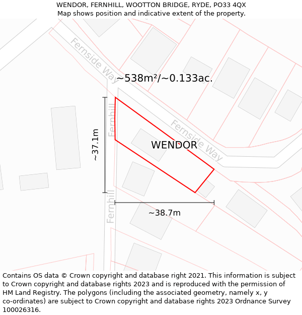 WENDOR, FERNHILL, WOOTTON BRIDGE, RYDE, PO33 4QX: Plot and title map