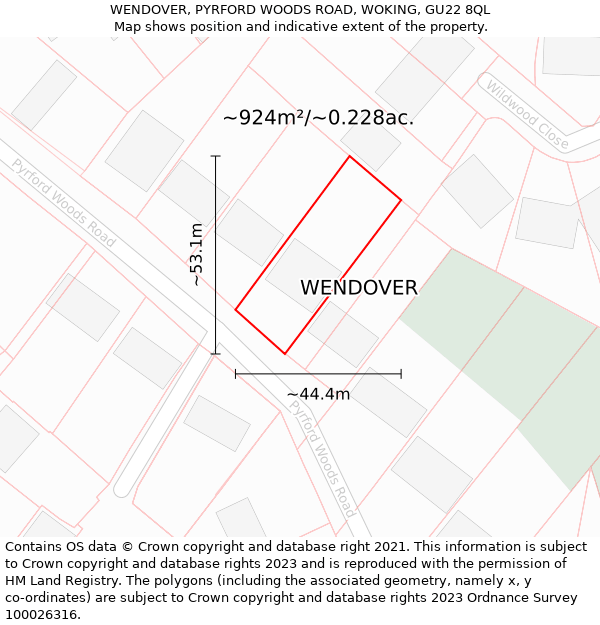 WENDOVER, PYRFORD WOODS ROAD, WOKING, GU22 8QL: Plot and title map
