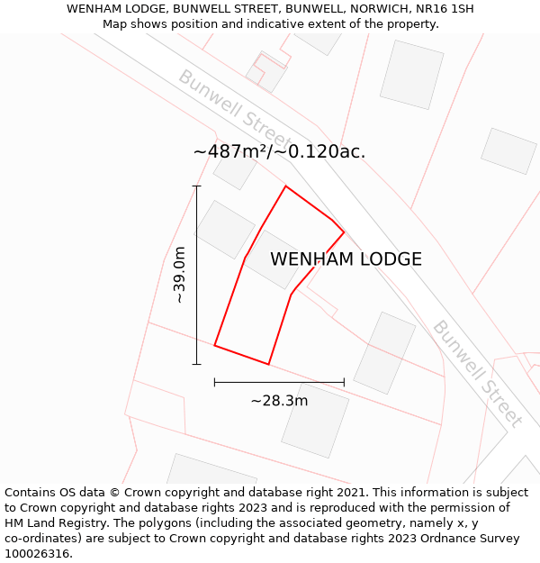 WENHAM LODGE, BUNWELL STREET, BUNWELL, NORWICH, NR16 1SH: Plot and title map