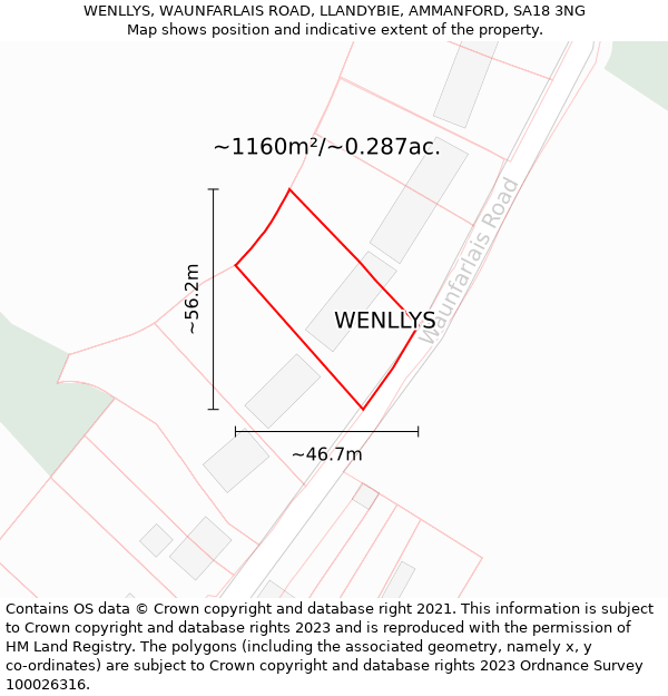 WENLLYS, WAUNFARLAIS ROAD, LLANDYBIE, AMMANFORD, SA18 3NG: Plot and title map