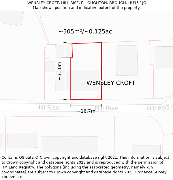 WENSLEY CROFT, HILL RISE, ELLOUGHTON, BROUGH, HU15 1JG: Plot and title map