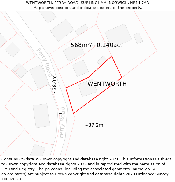 WENTWORTH, FERRY ROAD, SURLINGHAM, NORWICH, NR14 7AR: Plot and title map