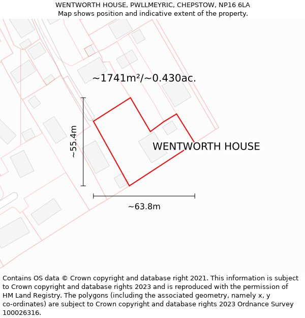 WENTWORTH HOUSE, PWLLMEYRIC, CHEPSTOW, NP16 6LA: Plot and title map