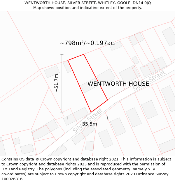 WENTWORTH HOUSE, SILVER STREET, WHITLEY, GOOLE, DN14 0JQ: Plot and title map