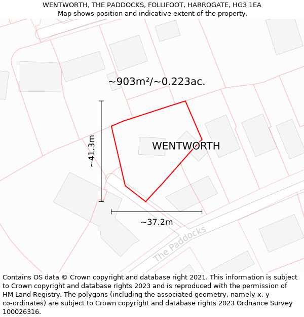 WENTWORTH, THE PADDOCKS, FOLLIFOOT, HARROGATE, HG3 1EA: Plot and title map