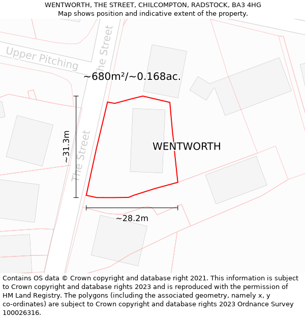 WENTWORTH, THE STREET, CHILCOMPTON, RADSTOCK, BA3 4HG: Plot and title map