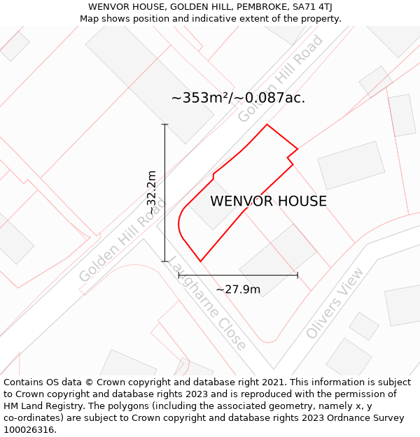 WENVOR HOUSE, GOLDEN HILL, PEMBROKE, SA71 4TJ: Plot and title map