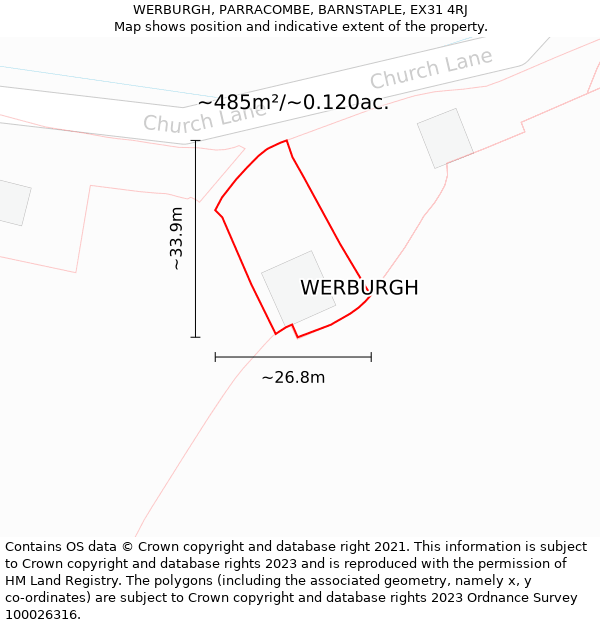 WERBURGH, PARRACOMBE, BARNSTAPLE, EX31 4RJ: Plot and title map