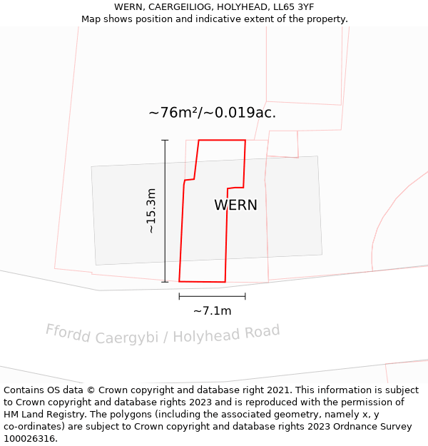 WERN, CAERGEILIOG, HOLYHEAD, LL65 3YF: Plot and title map