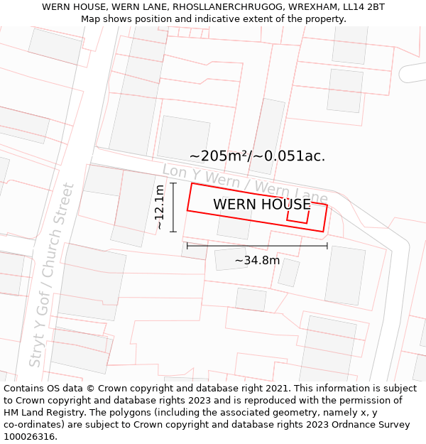 WERN HOUSE, WERN LANE, RHOSLLANERCHRUGOG, WREXHAM, LL14 2BT: Plot and title map