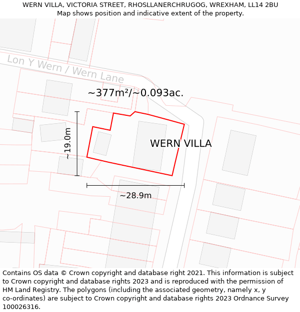 WERN VILLA, VICTORIA STREET, RHOSLLANERCHRUGOG, WREXHAM, LL14 2BU: Plot and title map