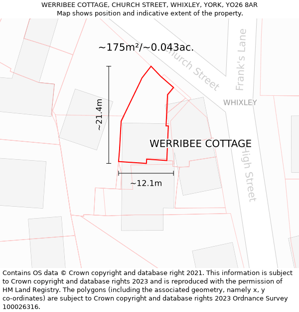 WERRIBEE COTTAGE, CHURCH STREET, WHIXLEY, YORK, YO26 8AR: Plot and title map
