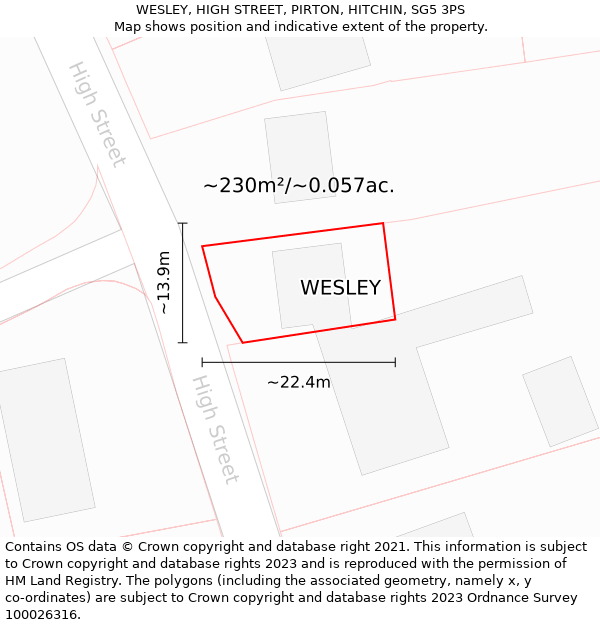 WESLEY, HIGH STREET, PIRTON, HITCHIN, SG5 3PS: Plot and title map