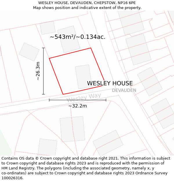 WESLEY HOUSE, DEVAUDEN, CHEPSTOW, NP16 6PE: Plot and title map