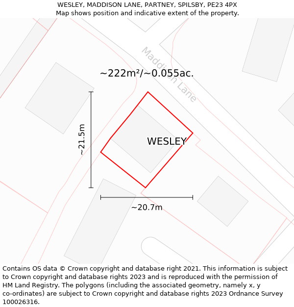 WESLEY, MADDISON LANE, PARTNEY, SPILSBY, PE23 4PX: Plot and title map