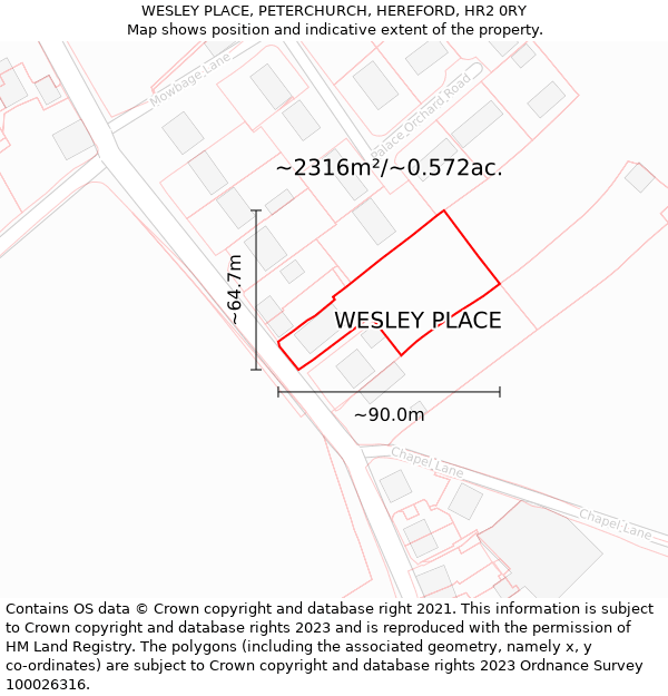 WESLEY PLACE, PETERCHURCH, HEREFORD, HR2 0RY: Plot and title map