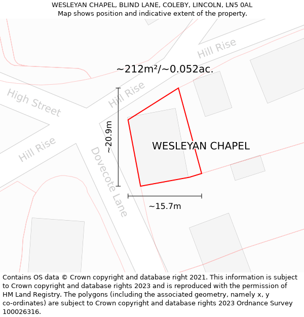 WESLEYAN CHAPEL, BLIND LANE, COLEBY, LINCOLN, LN5 0AL: Plot and title map