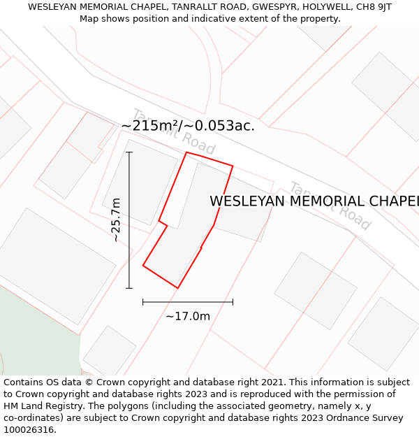 WESLEYAN MEMORIAL CHAPEL, TANRALLT ROAD, GWESPYR, HOLYWELL, CH8 9JT: Plot and title map