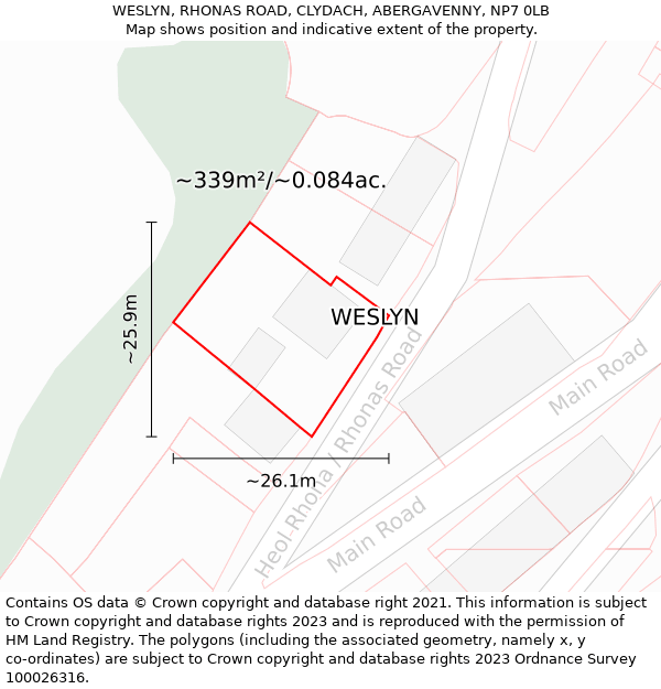 WESLYN, RHONAS ROAD, CLYDACH, ABERGAVENNY, NP7 0LB: Plot and title map