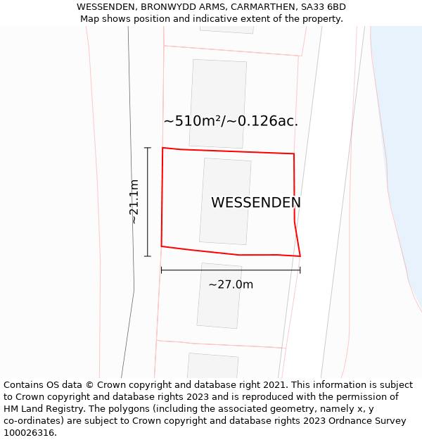 WESSENDEN, BRONWYDD ARMS, CARMARTHEN, SA33 6BD: Plot and title map