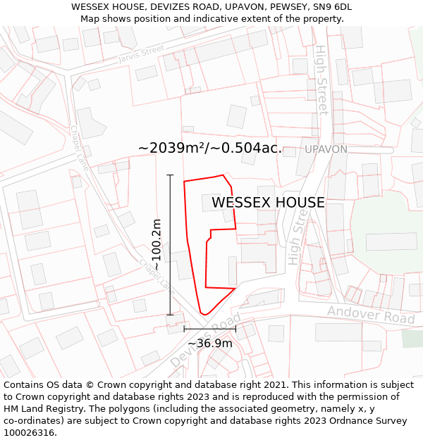 WESSEX HOUSE, DEVIZES ROAD, UPAVON, PEWSEY, SN9 6DL: Plot and title map