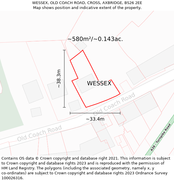 WESSEX, OLD COACH ROAD, CROSS, AXBRIDGE, BS26 2EE: Plot and title map