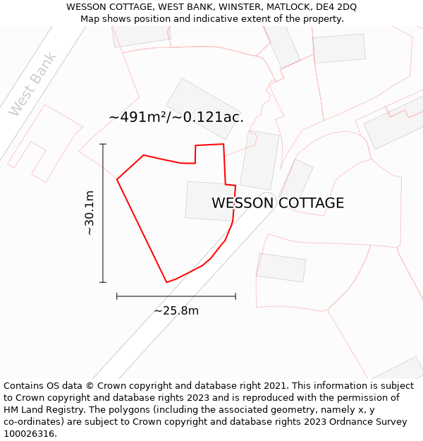 WESSON COTTAGE, WEST BANK, WINSTER, MATLOCK, DE4 2DQ: Plot and title map