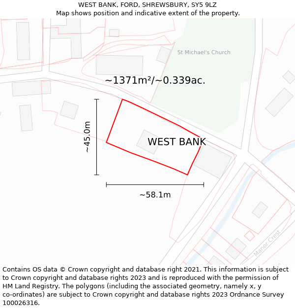 WEST BANK, FORD, SHREWSBURY, SY5 9LZ: Plot and title map