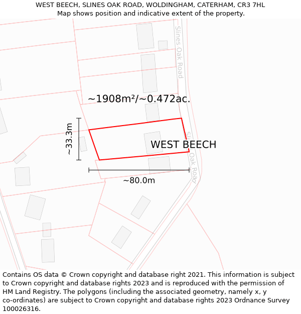 WEST BEECH, SLINES OAK ROAD, WOLDINGHAM, CATERHAM, CR3 7HL: Plot and title map