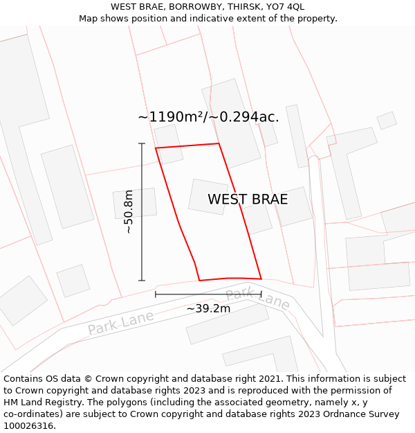 WEST BRAE, BORROWBY, THIRSK, YO7 4QL: Plot and title map