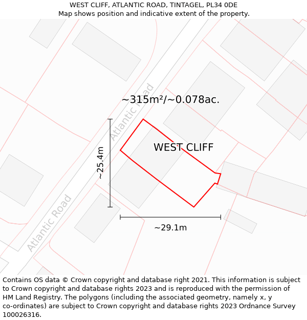 WEST CLIFF, ATLANTIC ROAD, TINTAGEL, PL34 0DE: Plot and title map