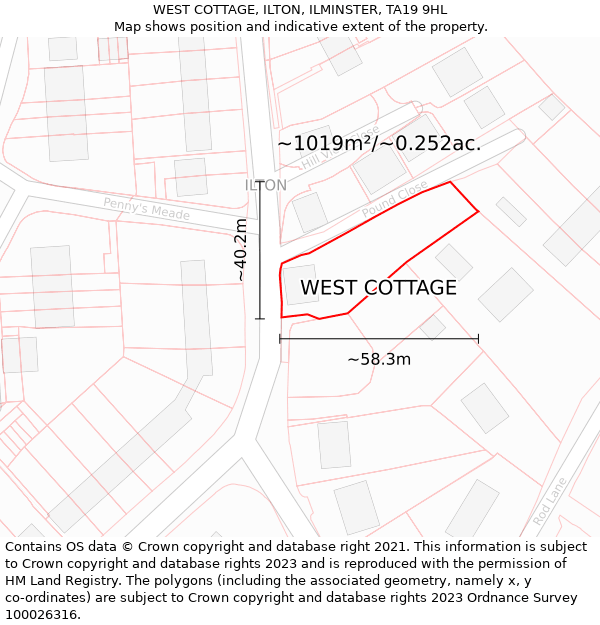 WEST COTTAGE, ILTON, ILMINSTER, TA19 9HL: Plot and title map