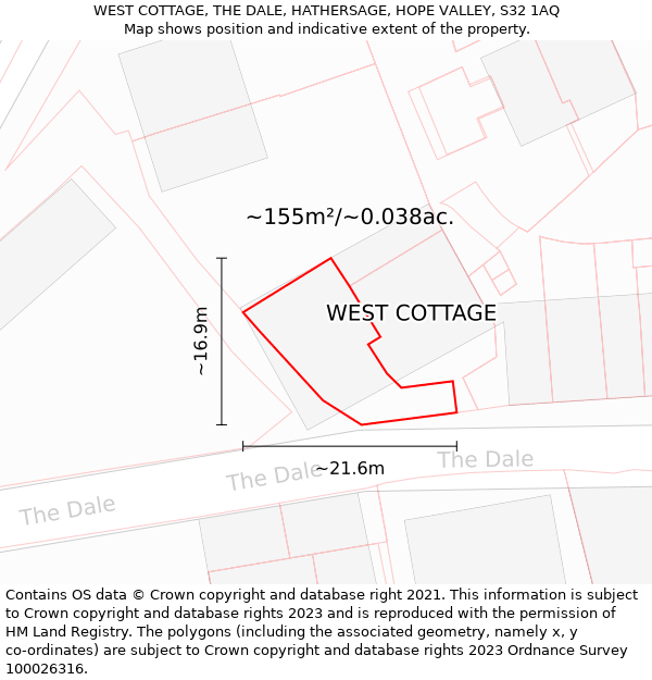 WEST COTTAGE, THE DALE, HATHERSAGE, HOPE VALLEY, S32 1AQ: Plot and title map