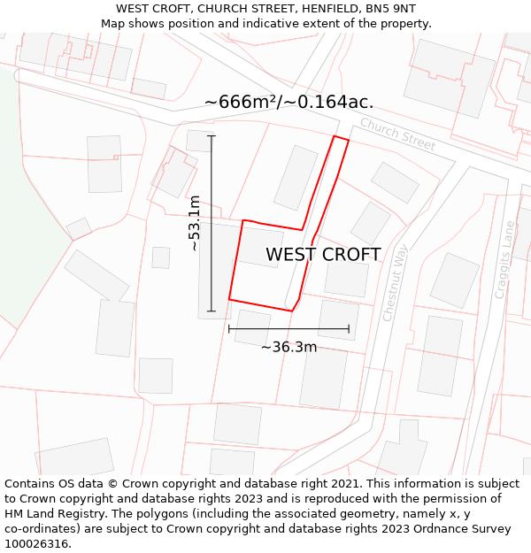 WEST CROFT, CHURCH STREET, HENFIELD, BN5 9NT: Plot and title map