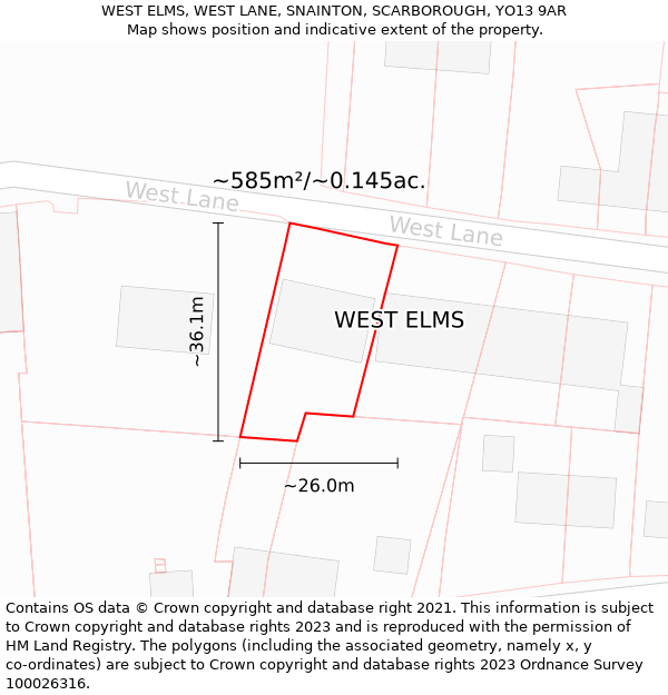 WEST ELMS, WEST LANE, SNAINTON, SCARBOROUGH, YO13 9AR: Plot and title map