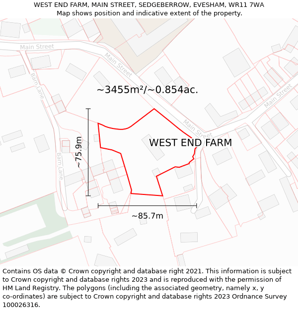 WEST END FARM, MAIN STREET, SEDGEBERROW, EVESHAM, WR11 7WA: Plot and title map