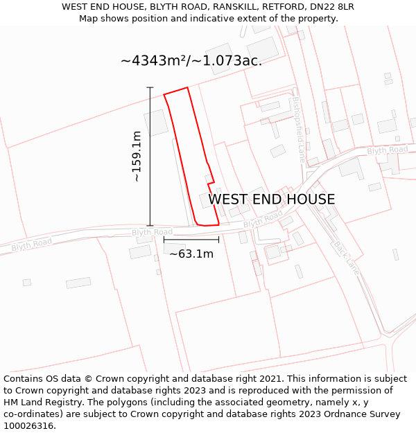 WEST END HOUSE, BLYTH ROAD, RANSKILL, RETFORD, DN22 8LR: Plot and title map