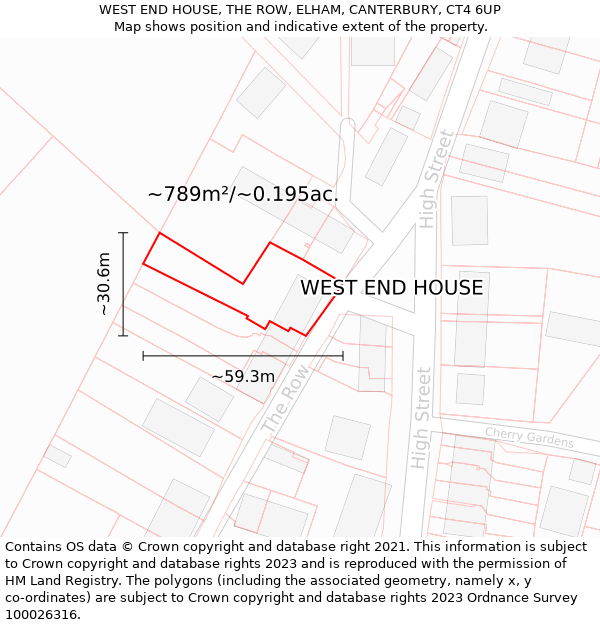 WEST END HOUSE, THE ROW, ELHAM, CANTERBURY, CT4 6UP: Plot and title map