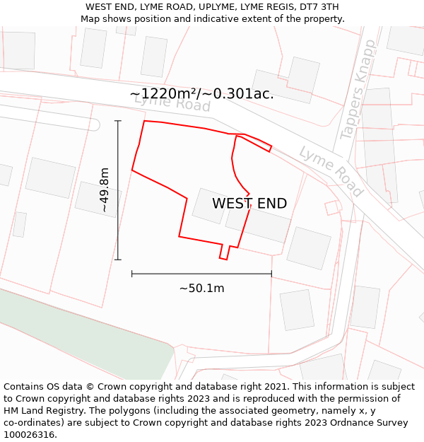 WEST END, LYME ROAD, UPLYME, LYME REGIS, DT7 3TH: Plot and title map