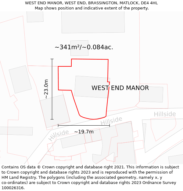 WEST END MANOR, WEST END, BRASSINGTON, MATLOCK, DE4 4HL: Plot and title map