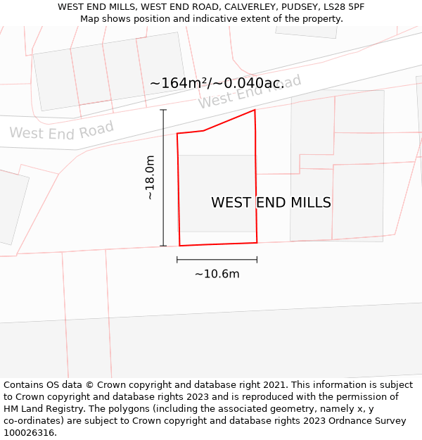 WEST END MILLS, WEST END ROAD, CALVERLEY, PUDSEY, LS28 5PF: Plot and title map