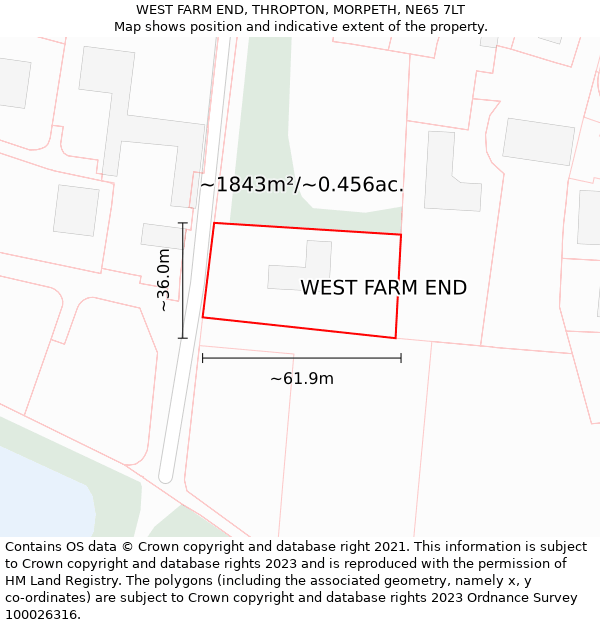 WEST FARM END, THROPTON, MORPETH, NE65 7LT: Plot and title map