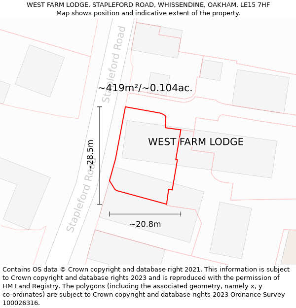 WEST FARM LODGE, STAPLEFORD ROAD, WHISSENDINE, OAKHAM, LE15 7HF: Plot and title map